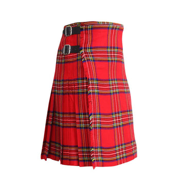 Scottish Royal Stewart Tartan Kilt 8 Yards With Box Pleats Medium Weight 13oz Leather Straps - biznimart